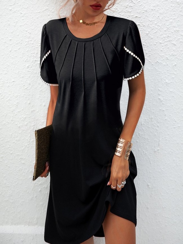 Womens Loose Casual Crew Neck short Sleeve Handmade Dress