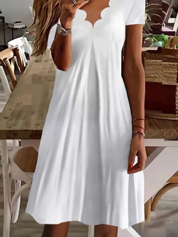 Casual Short Sleeve V Neck Plus Size Handmade Dress