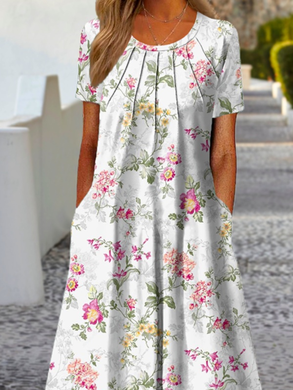 Floral Casual Short Sleeve Handmade Dress