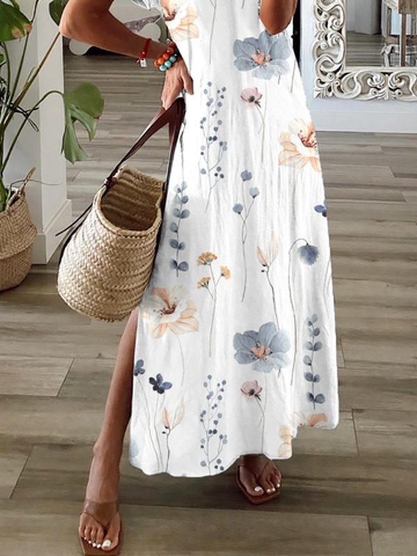 Floral V Neck Casual Handmade Dress