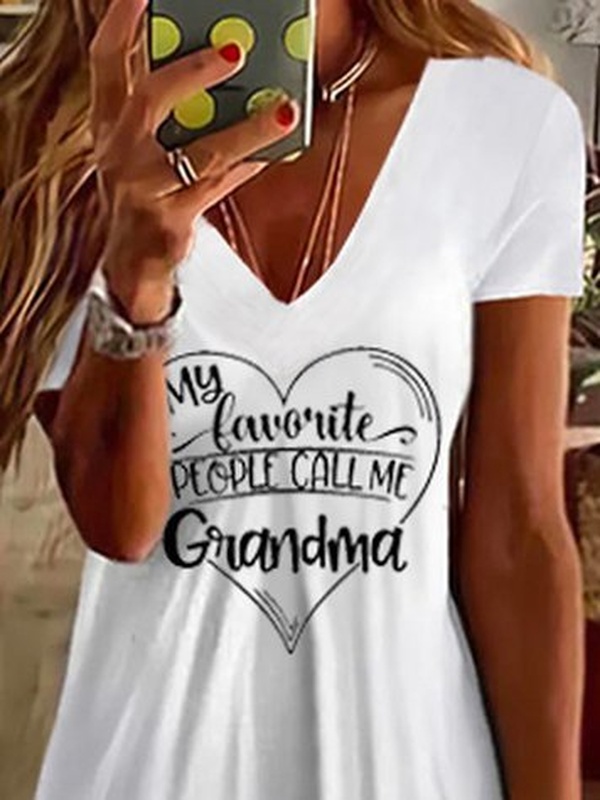 Casual Jersey Text Letters V Neck Handmade Dress