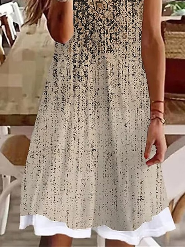 Abstract Casual Loose Tank Sleeveless A Line Handmade Dress