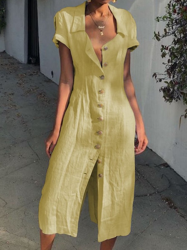 Summer Holiday Buttoned Solid Casual Shirt Handmade Dress