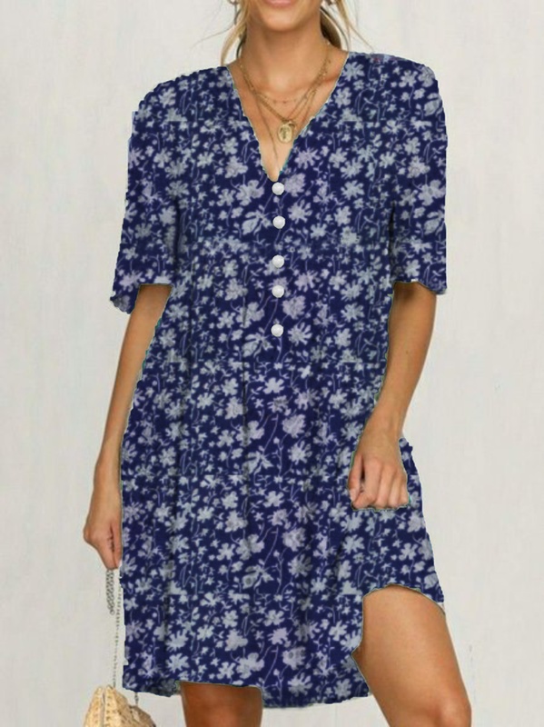 Plus size Floral V Neck Casual Handmade Dresses