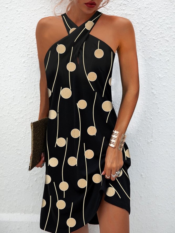 Casual Geometric Printed Halter Handmade Dress