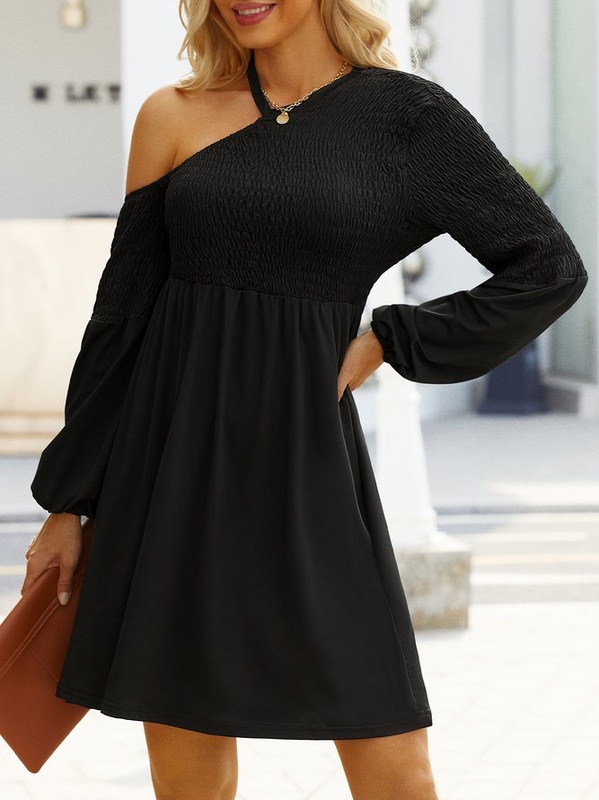 Long Sleeve Vintage Halter Solid Weaving Handmade Dress