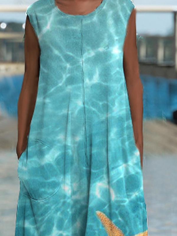 Casual Crew Neck Chevron Handmade Dress