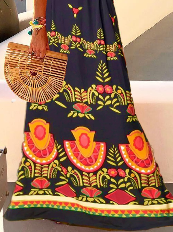 Spaghetti Strap Holiday Tribal A Line Weaving Handmade Dress