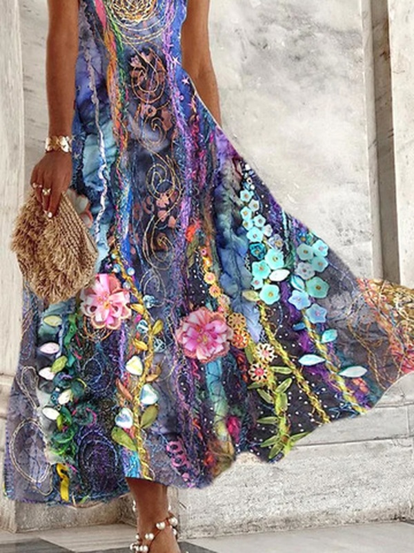 Spaghetti Vacation Regular Fit Floral Handmade Dress