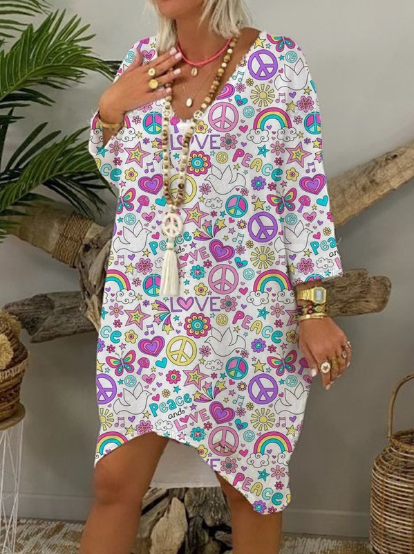 Vintage Holiday Boho Short Sleeve V Neck Tribal Casual Weaving