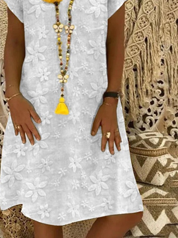 V Neck Plain Casual Short Sleeve Handmade Dress