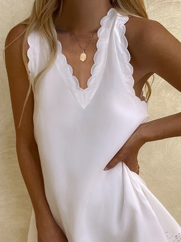 V Neck Plain Casual Loose Handmade Dress