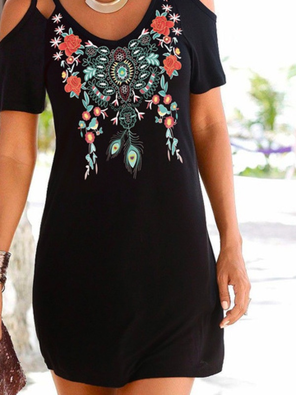 V Neck Loosen Short Sleeve Knit Handmade Dress