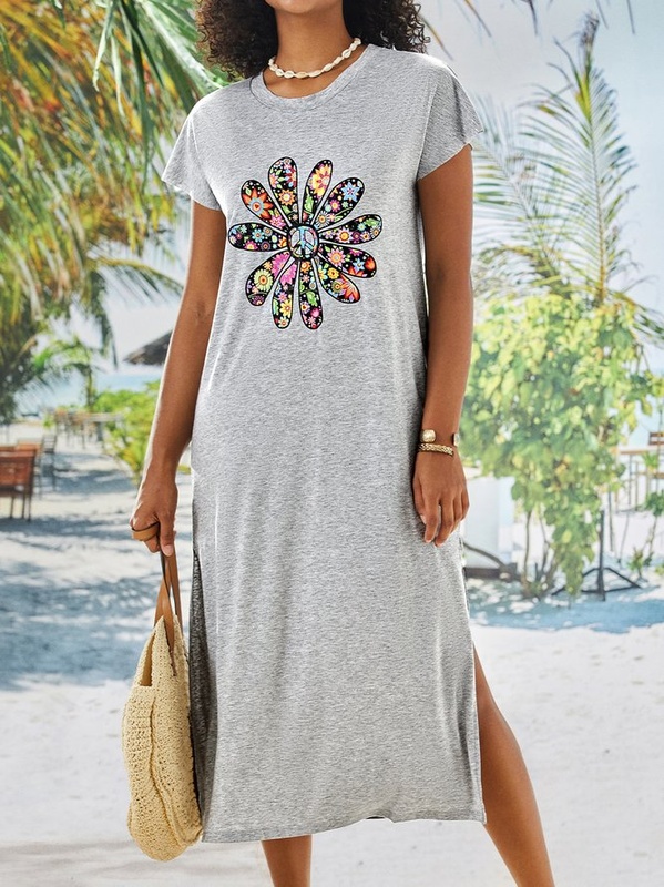 Short Sleeve V Neck Casual Knitting Handmade Dress