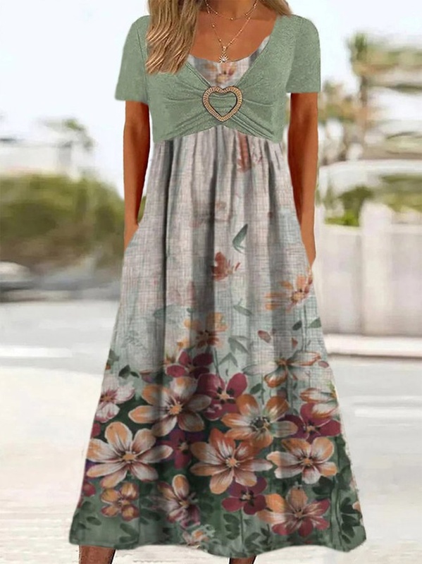 Casual Others Green Floral Handmade Dress