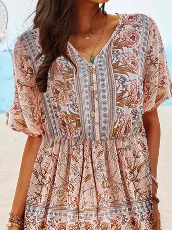 Casual Floral Fit V Neck Shorts