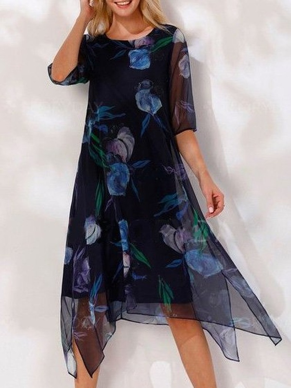 Crew Neck Loose Casual Handmade Dress