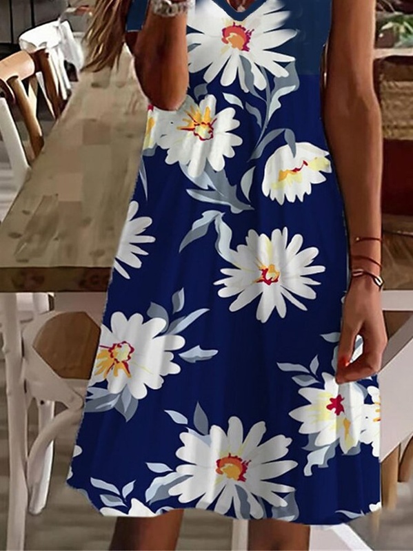 Floral Casual V Neck Short Sleeve A line Handmade Dresses
