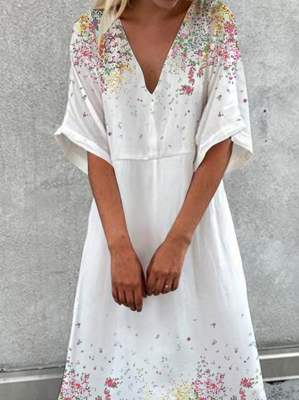 Floral V Neck Casual Handmade Dresses