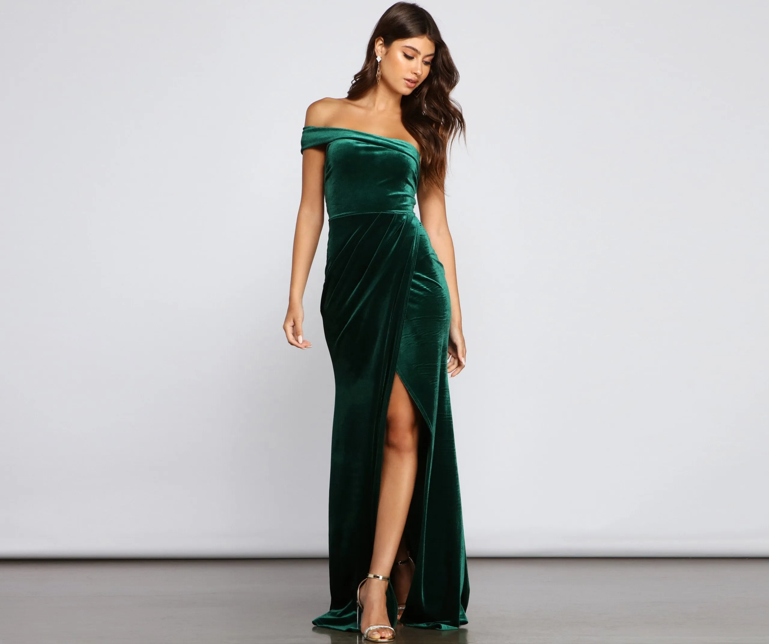 Formal One-Shoulder Velvet Dress