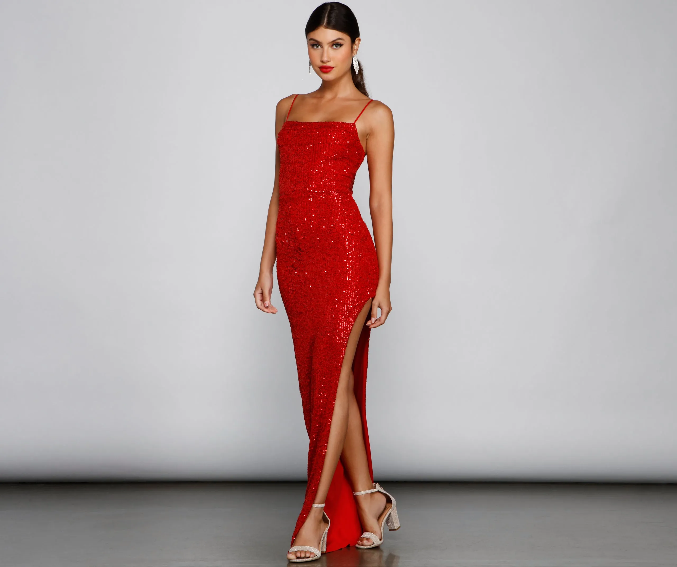 bright red sequin dress