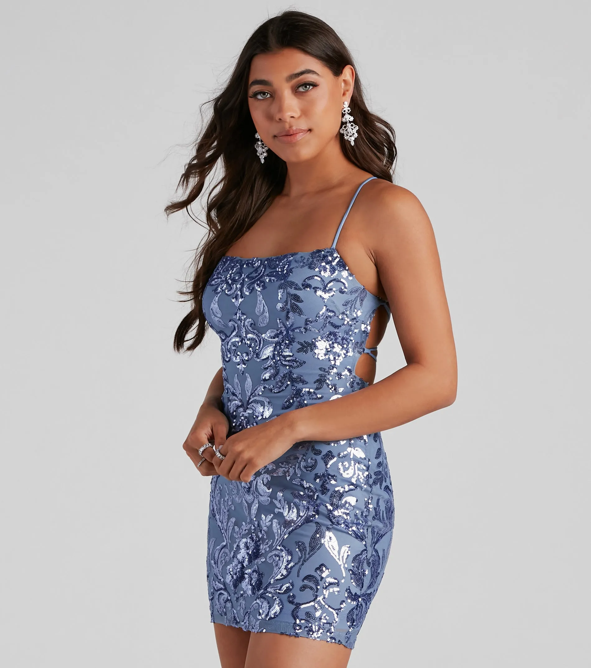 sequin mini blue dress