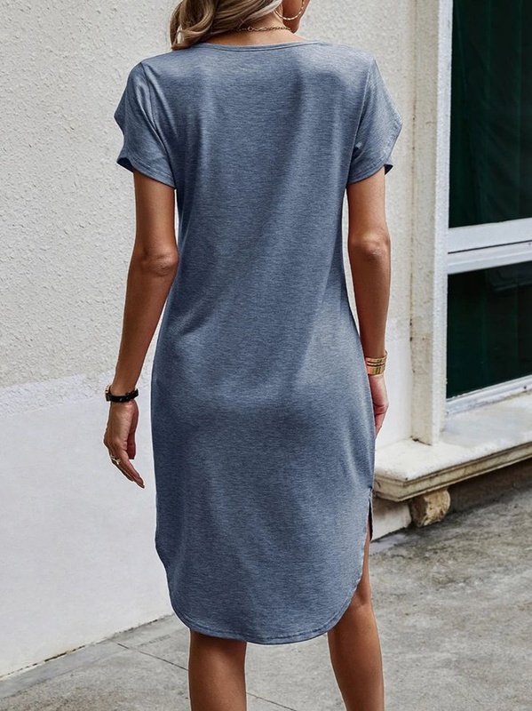 Casual Crew Neck Plain Handmade Dress