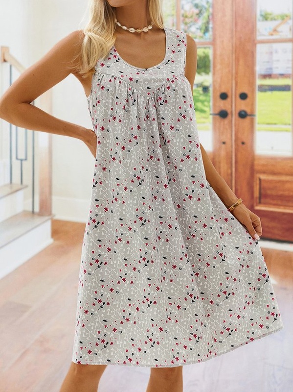 Floral Print Beach Women Summer Midi Weaving Handmade Dress