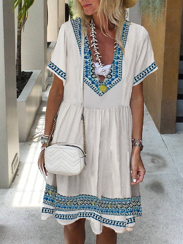 Casual Short Sleeve Weaving Handmade Dress