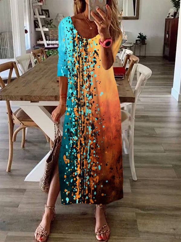 Women Casual Abstract Autumn Natural Daily Loose Jersey Regular Medium