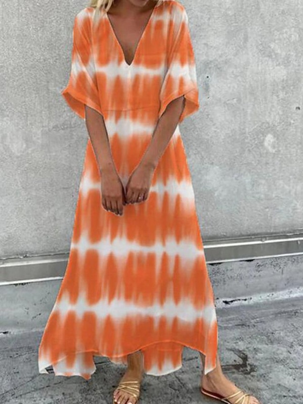 Regular Fit V Neck Short Sleeve Woven Handmade Dress