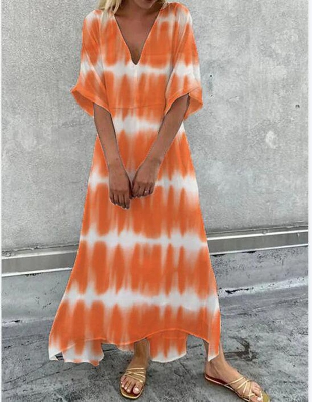 Regular Fit V Neck Short Sleeve Woven Handmade Dress