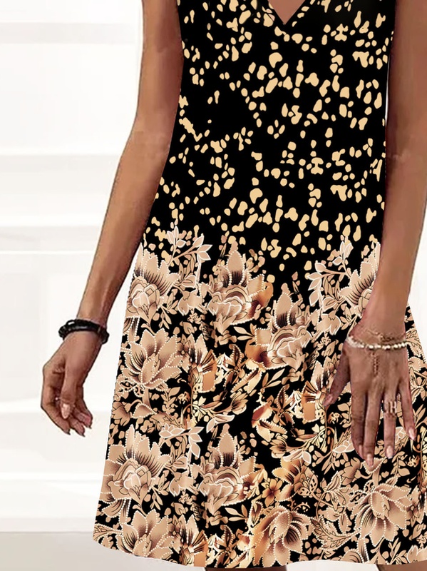 Floral V Neck Casual Loose Handmade Dress