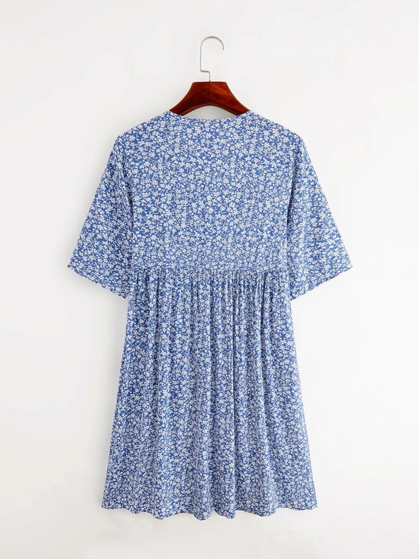 Plus size Floral V Neck Casual Handmade Dresses