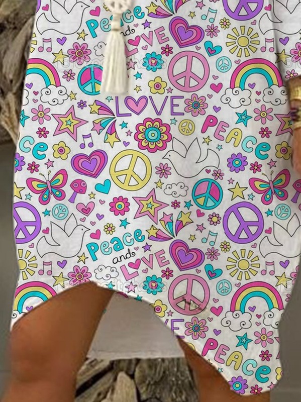 Vintage Holiday Boho Short Sleeve V Neck Tribal Casual Weaving