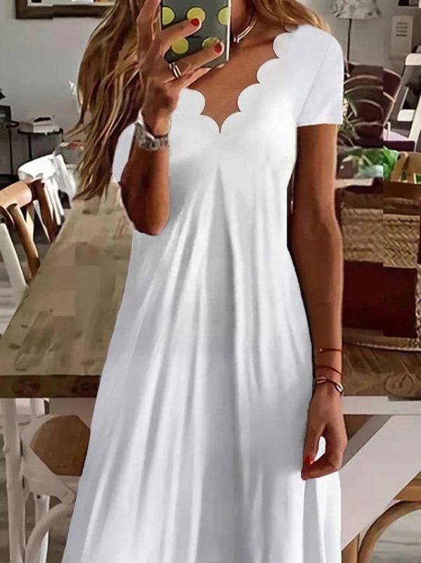 Casual Short Sleeve V Neck Plus Size Handmade Dress