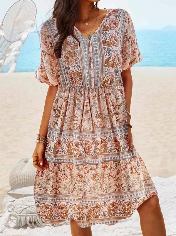 Casual Floral Fit V Neck Shorts