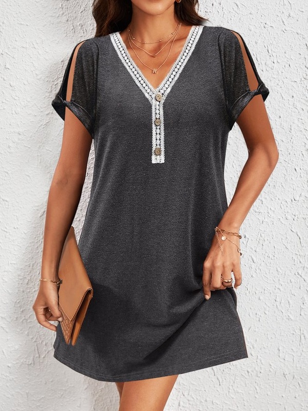 V Neck Loose Casual Jersey Handmade Dress