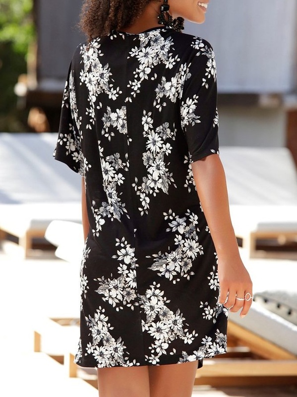 Vintage Short Sleeve Floral Printed Plus Size Casual Knitting Handmade Dress