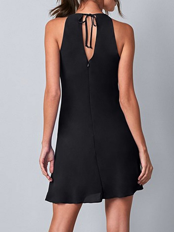 Sleeveless A Line Basic Solid Weaving Handmade Dress