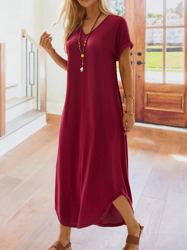 Casual Solid Short Sleeve Knitting Handmade Dress