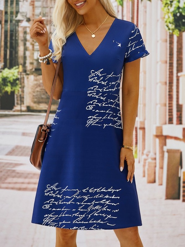 Printed V Neck Vintage Weaving Handmade Dress