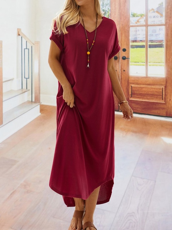 Casual Solid Short Sleeve Knitting Handmade Dress