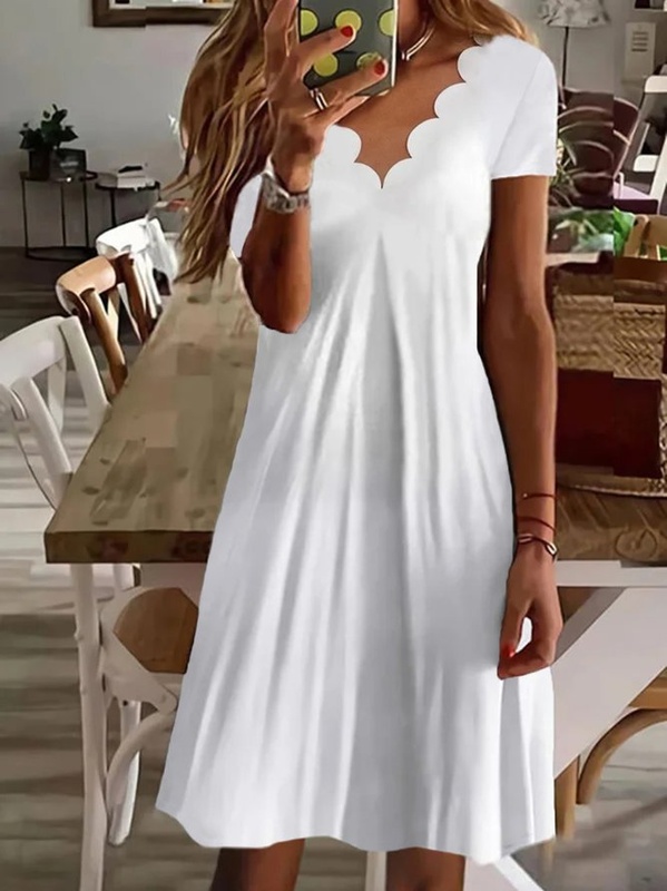 Casual Short Sleeve V Neck Plus Size Handmade Dress