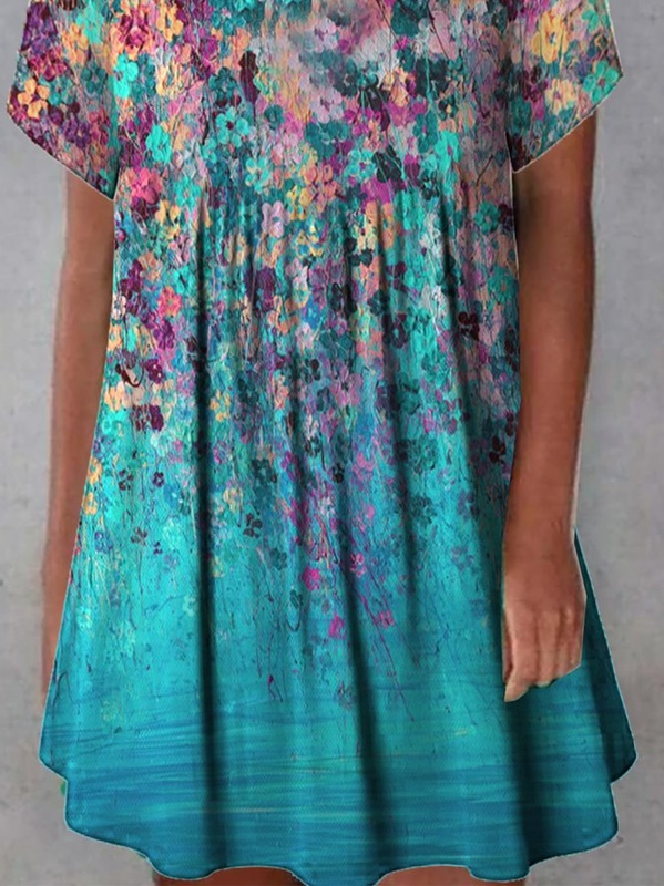 Holiday Flory Floral Printed Short Sleeve Casual Knitting Handmade Dress