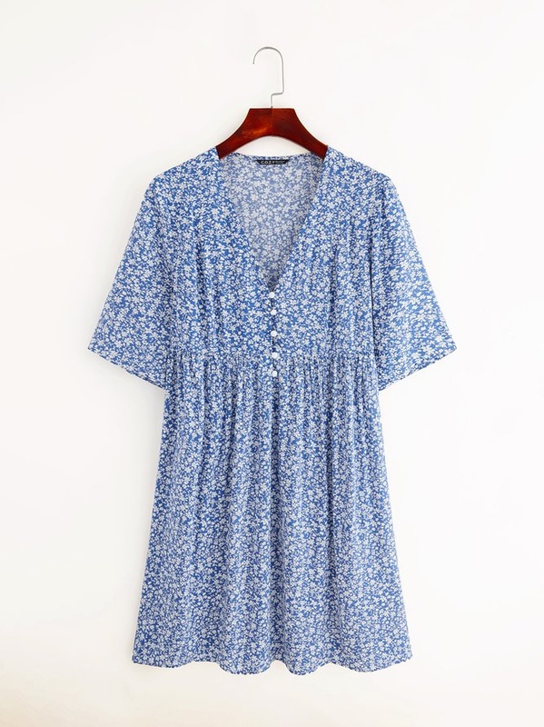 Plus size Floral V Neck Casual Handmade Dresses