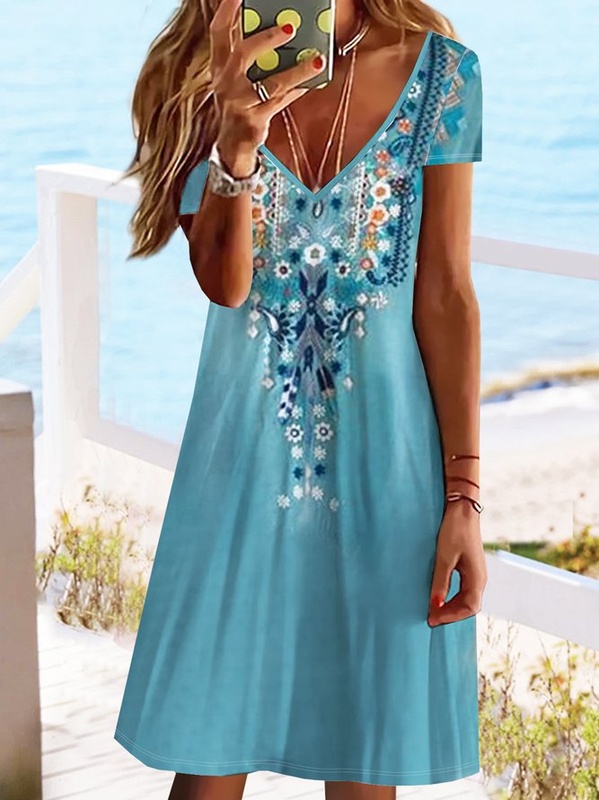 V Neck Casual Ethnic Loose Shorts