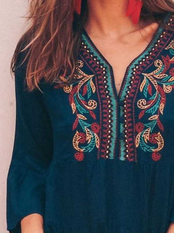 New Women Chic Plus Size Vintage Shift Square Neck Casual