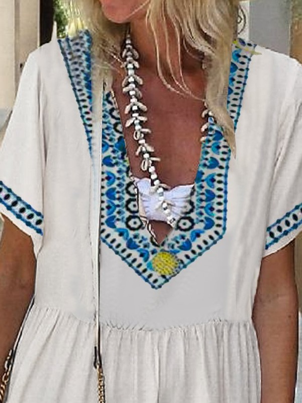 Casual Short Sleeve Weaving Handmade Dress