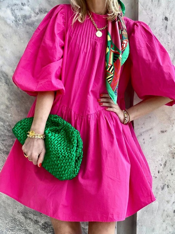 Boho A Line Balloon Sleeve Weaving Handmade Dress